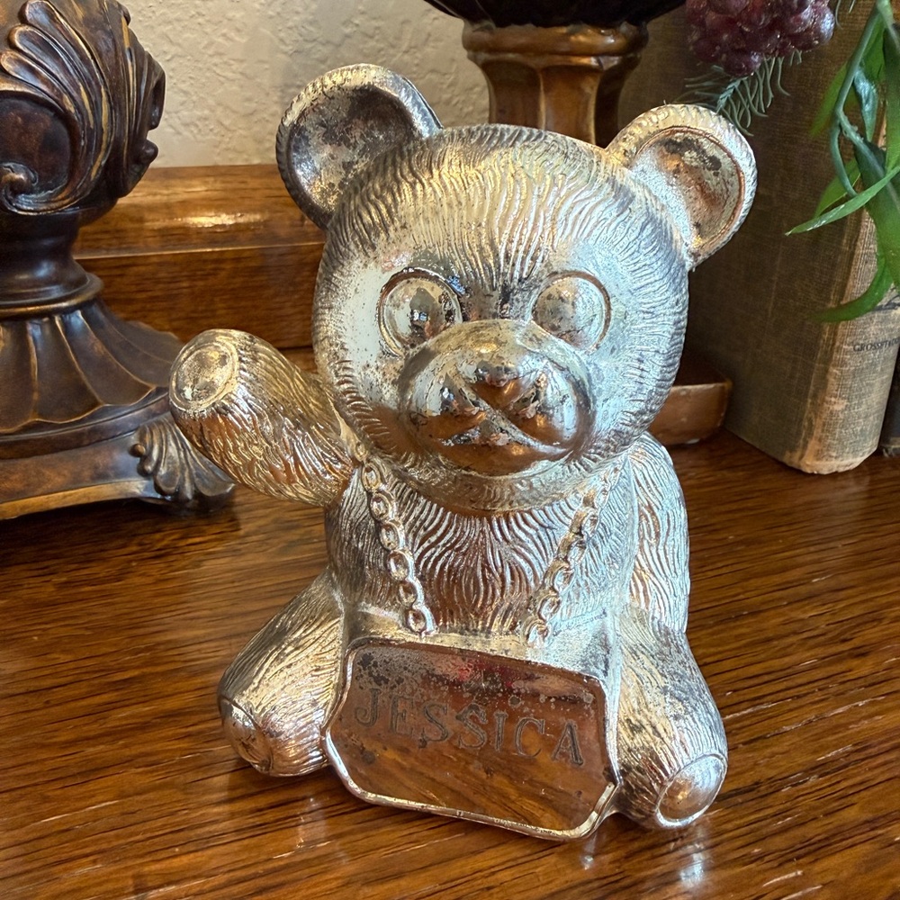 Vintage Silver Teddy Bear Bank - Picture 9 of 11